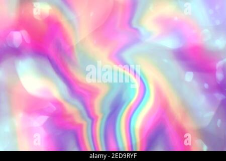 Abstrakter Regenbogen-Hintergrund im Glitch-Stil. Farbenfrohe Textur im Tie-Dye-Stil. Holografische Folienstruktur. Stockfoto