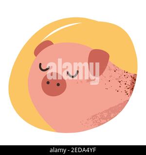 Niedliches Schwein Avatar, niedlichen Bauernhof Tier handgezeichnete Illustration, isolierte Vektor-Illustration Stock Vektor