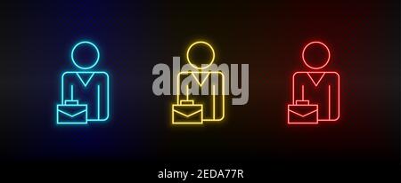 Neon Icon Set Aktentasche, Geschäftsfrau. Set von roten, blauen, gelben Neon-Vektor-Symbol Stock Vektor