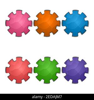 Gaming-Elemente auf weißem Hintergrund isoliert. Design für Computerspiel. Symbole und Symbole. Sammlung Tasten spielen für Spiele und App. Verschiedene Farben Stock Vektor