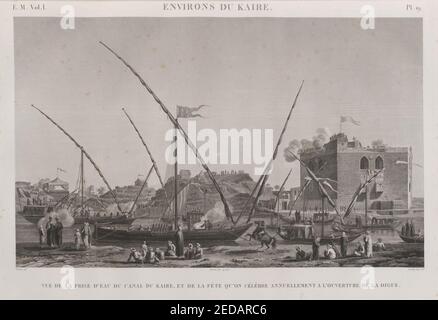 Umgebung du Kaire (Kairo). 1. Vue de la Pry d'Eau du Canal du Kaire, et de la fête qu'on célèbre annuellement à l'ouverture de la digue Stockfoto