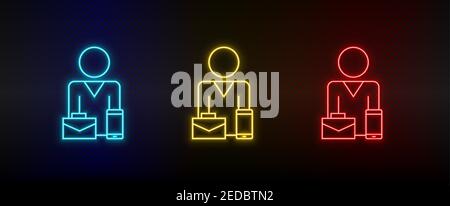 Neon Icon Set Aktentasche, Geschäftsfrau. Set von roten, blauen, gelben Neon-Vektor-Symbol Stock Vektor