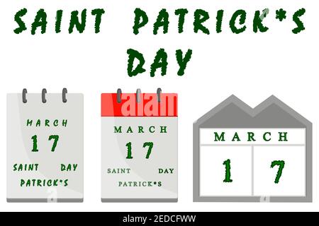 Irischer Feiertag St. Patrick Tag, großer Papierkalender mit Datum. Muster St. Patrick Tag, bestehend aus vielen verschiedenen Papierkalander off date. papierkalende Stock Vektor