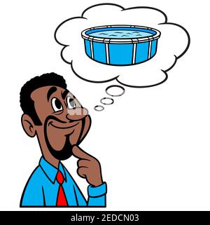 Mann, der an ein Schwimmbad denkt - EINE Karikatur-Illustration eines Mannes, der an ein Schwimmbad denkt. Stock Vektor