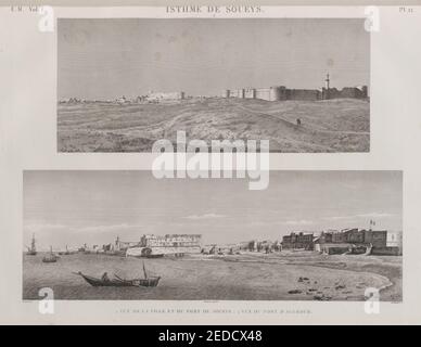 Isthme de Soueys (Isthmus von Suez). 1. Vue de la ville et du Port de Soueys; 2. Vue du Fort d'Ageroud Stockfoto