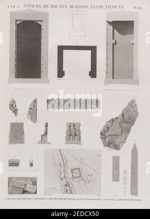 Isthme de Soueys (Isthmus von Suez), Bubaste (Bubastis), Tanis, Thmuis. 1-4. Fragmens Persépolitains; 5. Mouqfâr; 6-8. Groupe d'Aboukeycheyd; 9. Antiquités de Bubaste; 10. De Tanis; 16-19. Stockfoto