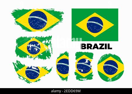 Flagge Brasiliens auf weißem Hintergrund. Vektor-Illustration im trendigen flachen Stil Stock Vektor