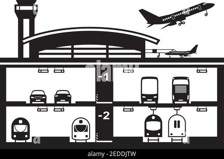 Verkehrsknotenpunkt am Flughafen – Vektordarstellung Stock Vektor
