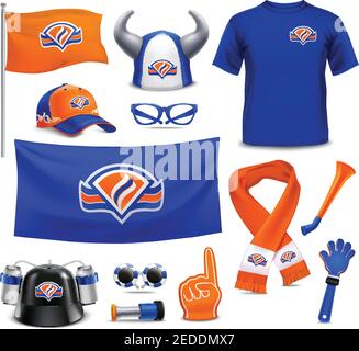 Fans des Nationalsportteams realistische Accessoires Kollektion in Royal dutch Farben mit Hut Flagge Schal Vektor-Illustration Stock Vektor