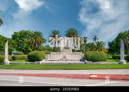 Das Carl Graham Fisher Monument, Gründer von Miami Beach, im Fisher Park. Stockfoto