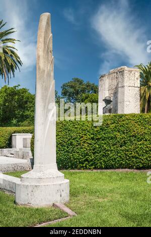 Das Carl Graham Fisher Monument, Gründer von Miami Beach, im Fisher Park. Stockfoto