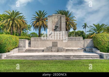 Das Carl Graham Fisher Monument, Gründer von Miami Beach, im Fisher Park. Stockfoto