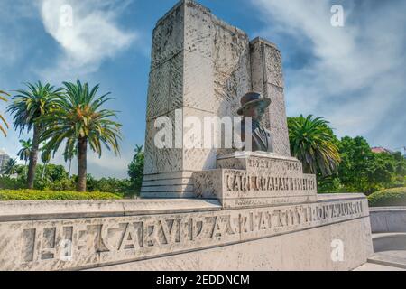 Das Carl Graham Fisher Monument, Gründer von Miami Beach, im Fisher Park. Stockfoto