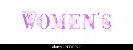 Lila Frauen Typografische Design-Elemente. Ikone des internationalen Frauentages. Frauentag Symbol. Minimalistisches Design für den internationalen Frauentag Stock Vektor