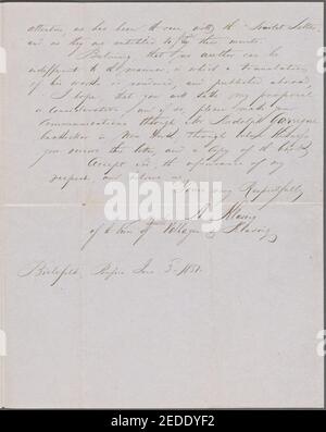 Klasing, A., Brief an NH. 3. Juni 1851. Übersetzung in unbekannter Hand Stockfoto