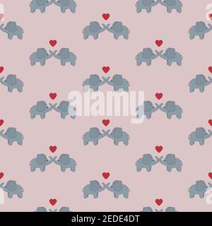 Nahtloses Muster Elefant Paar in der Liebe Stock Vektor
