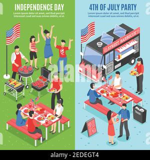 Zwei vertikale Grill 4 juli Banner mit Unabhängigkeitstag gesetzt Und 4th von juli Party Beschreibungen Vektor-Illustration Stock Vektor