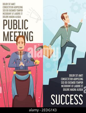 Businessmeeting vertikale Banner mit öffentlichen Sitzung Symbole Cartoon isoliert gesetzt vektorgrafik Stock Vektor