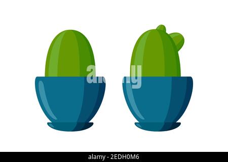 Topfpflanzen Set. Kakteen Pflanzen im Cartoon-Stil. Vektorgrafik isoliert auf weißem Hintergrund Stock Vektor