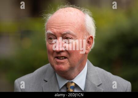 Datei Foto vom 31/7/2019 von Peter Lawrence bei einer Pressekonferenz in Westminster, London, als Claudias Gesetz in Kraft tritt. Das Gesetz, benannt nach dem verschwundenen Koch, der seit März 18 2009 nicht mehr gesehen wurde, wurde eingeführt, um Familien zu helfen, die Angelegenheiten von Verschwundenen zu übernehmen. Der Vater der verschwundenen Köchin Claudia Lawrence, die befürchtet wird, ermordet zu werden, ist gestorben, ohne jemals zu wissen, was mit seiner Tochter geschehen ist. Lawrence starb am Donnerstag im Alter von 74 Jahren im St. Leonards Hospiz, York nach einer kurzen Krankheit, sagte seine Familie in einer Erklärung. Ausgabedatum: Montag, 15. Februar 2021. Stockfoto