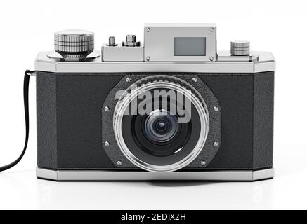 Vintage analoge SLR-Kamera isoliert auf weißem Hintergrund. 3D Abbildung. Stockfoto