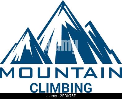 Bergsteigen Abzeichen oder Vektor-Emblem. Isolierte Ikone mit blauen Bergen für Klettersport Abenteuer, Bergsteigen Reise Abenteuer, Winter Natur zu Stock Vektor
