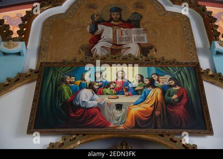 02,09.2016, Lalova, Rajon Rezina, Moldawien - Gemälde, das das letzte Abendmahl Jesu darstellt, Teil der Ikonostase in der Klosterkirche.. 00A160902D0 Stockfoto