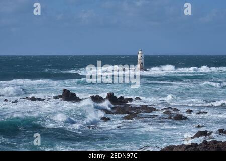 Faro mangiabarche, berühmter Leuchtturm in Calasetta, Sant Antioco, Sardinien, Italien Stockfoto