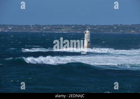 Faro mangiabarche, berühmter Leuchtturm in Calasetta, Sant Antioco, Sardinien, Italien Stockfoto