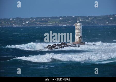 Faro mangiabarche, berühmter Leuchtturm in Calasetta, Sant Antioco, Sardinien, Italien Stockfoto