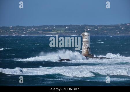 Faro mangiabarche, berühmter Leuchtturm in Calasetta, Sant Antioco, Sardinien, Italien Stockfoto