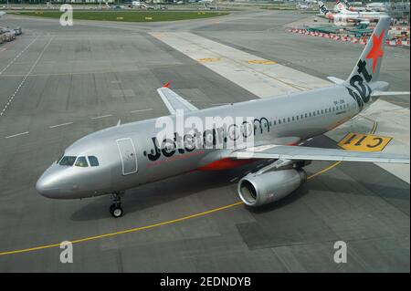 06,12.2019, Singapur, , Singapur - EIN Jetstar Asia Airways Airbus A320-232 Passagierflugzeug mit Registrierung 9V-JSK am Changi International Airpor Stockfoto