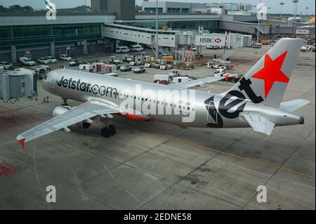 06,12.2019, Singapur, , Singapur - EIN Jetstar Asia Airways Airbus A320-232 Passagierflugzeug mit Registrierung 9V-JSK am Changi International Airpor Stockfoto