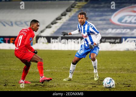 Odense, Dänemark. Februar 2021, 14th. Robin Ostrøm (43) von ob beim Superliga-Spiel 3F zwischen Odense Boldklub und Aarhus GF im Nature Energy Park in Odense. (Foto Kredit: Gonzales Foto/Alamy Live News Stockfoto