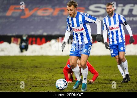 Odense, Dänemark. Februar 2021, 14th. Troels Klove (23) von ob beim Superliga-Spiel 3F zwischen Odense Boldklub und Aarhus GF im Nature Energy Park in Odense. (Foto Kredit: Gonzales Foto/Alamy Live News Stockfoto