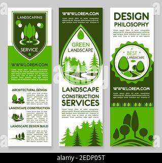 Landschaft und Pflanzen Projekt Design Service Vektor Banner. Für Haus oder Garten Grünpflanzen und Bäume Architektur oder Umwelt bauen oder horticult Stock Vektor