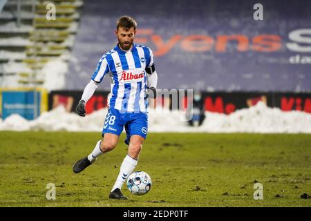 Odense, Dänemark. Februar 2021, 14th. Janus Drachmann (8) von ob beim Superliga-Spiel 3F zwischen Odense Boldklub und Aarhus GF im Nature Energy Park in Odense. (Foto Kredit: Gonzales Foto/Alamy Live News Stockfoto