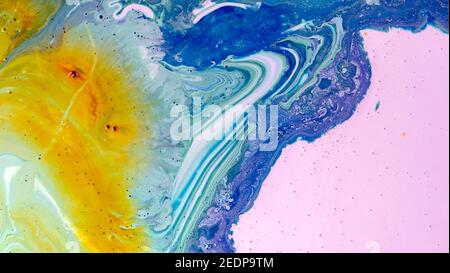 Tinte, Farbe, abstrakt. Nahaufnahme. Bunte abstrakte Malerei Hintergrund. Ölfarbe mit hoher Textur. Hochwertige Teile. Stockfoto