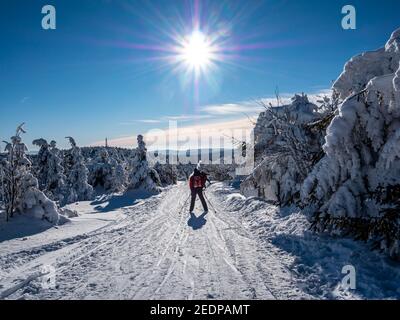 Wintersportler auf dem Fichtelberg in Sachsen, Erzgebirge Stockfoto