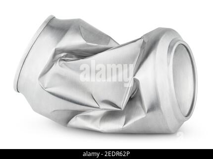 Zerknitterte leer leer Soda oder Bier kann Müll isoliert auf weißem Hintergrund mit Beschneidungspfad Stockfoto