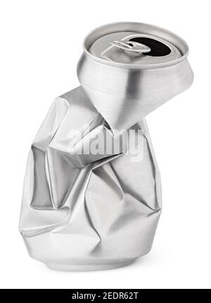 Zerknülltes leeres leeres Bier kann Müll isoliert auf weißem Hintergrund Mit Beschneidungspfad Stockfoto