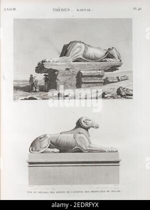 Thèbes. Karnak. Vue et détails des Sphinx de l'Avenue des propylées du palais Stockfoto