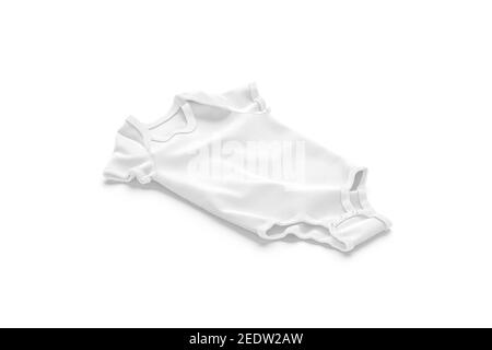 Blank weiß Half Sleeve Baby Bodysuit Mockup liegend, isoliert, 3D Rendering. Leerer Baumwoll-Einteiler für Neugeborene, Seitenansicht. Klar atmungsaktiver Babyg Stockfoto