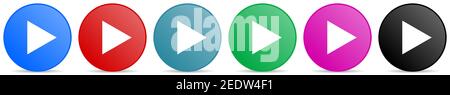 Spielen Sie Vektor-Icons, Satz von Kreis Gradienten Tasten in 6 Farben Optionen für webdesign und mobile Anwendungen Stock Vektor