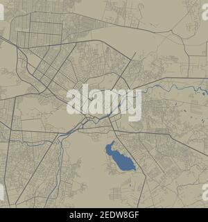 Detaillierte Karte des Verwaltungsgebiets der Stadt Kabul. Lizenzfreie Vektorgrafik. Stadtbild-Panorama. Dekorative Grafik Touristenkarte von Kabul terriitor Stock Vektor