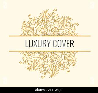 Edler eleganter Einband. Golden Vektor Mandala auf hellem Hintergrund. Dekorativ verziertes rundes Mandala. Einladung, Hochzeitskarte, Scrapbooking, magisches Symbol Stock Vektor