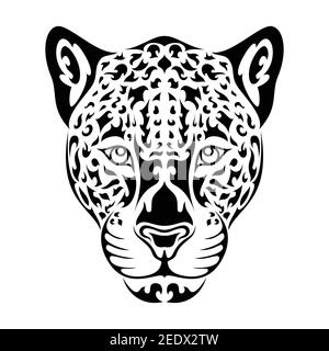 Handgezeichnetes abstraktes Porträt eines Leoparden oder jaguar. Vektor stilisierte Illustration für Tattoo, Logo, Wanddekor, T-Shirt-Print-Design oder outwear. Dieser dr Stock Vektor