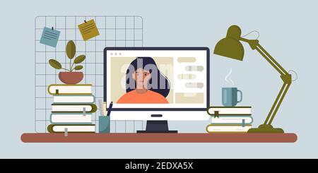 Online-Videokonferenz, Kollegen treffen. Stock Vektor