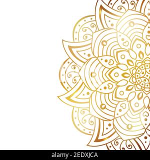 Saubere weiße Abdeckung mit Gold schöne Blume. Golden Vektor Mandala isoliert auf weißem Hintergrund. Ein Symbol für Leben und Gesundheit. Einladung, Hochzeitsauto Stock Vektor