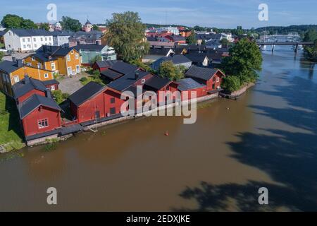 Sunny July day over old Porvoo (shot from a quadcopter). Finland Stockfoto